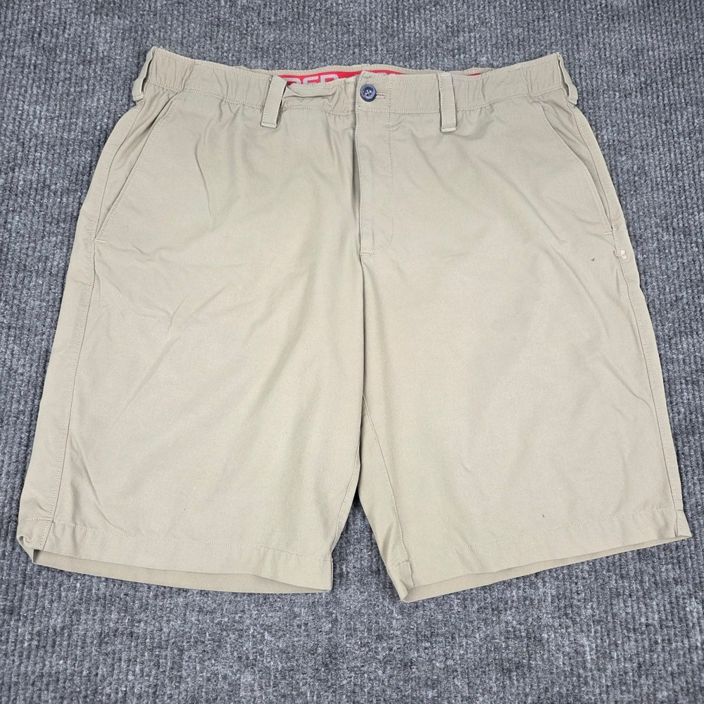 Under Armour Mens Match Play Golf Shorts Khaki Tan Flat Front 38 26693